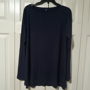 Eileen Fisher Midnight Blue Bateau Neck Long Sleeve Top
